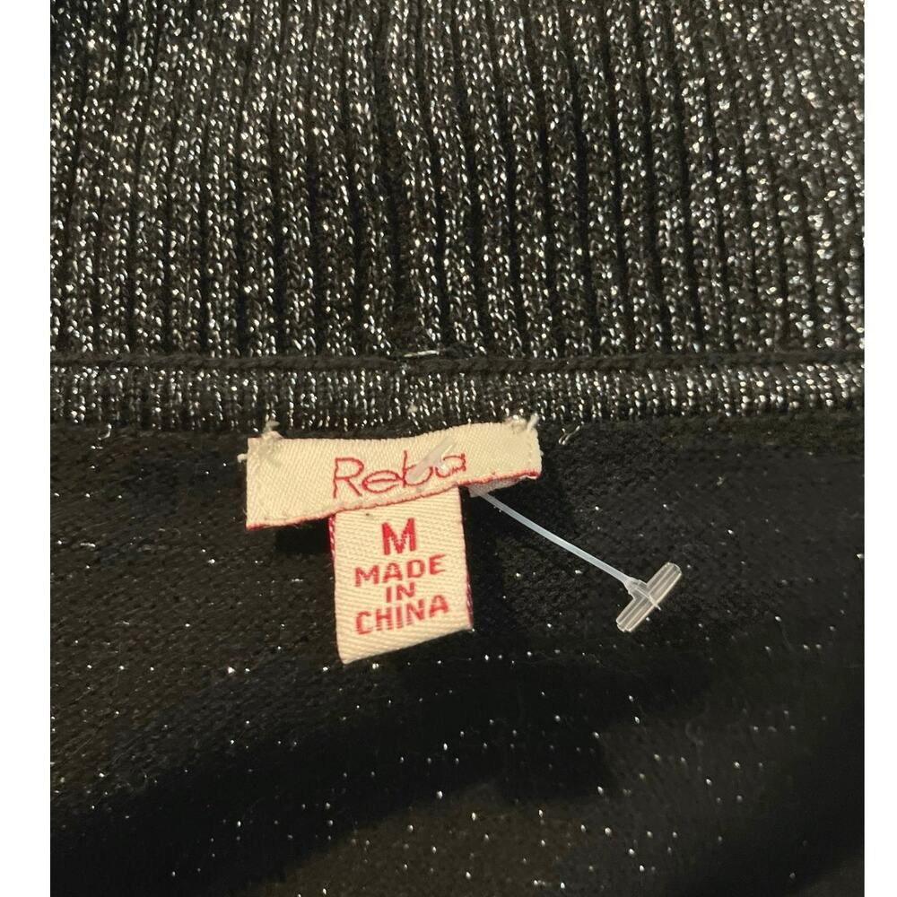 Reba Women's Black/Silver Metallic Faux Wrap Long Sleeve Sweater Dressy SZ M - Picture 7 of 9